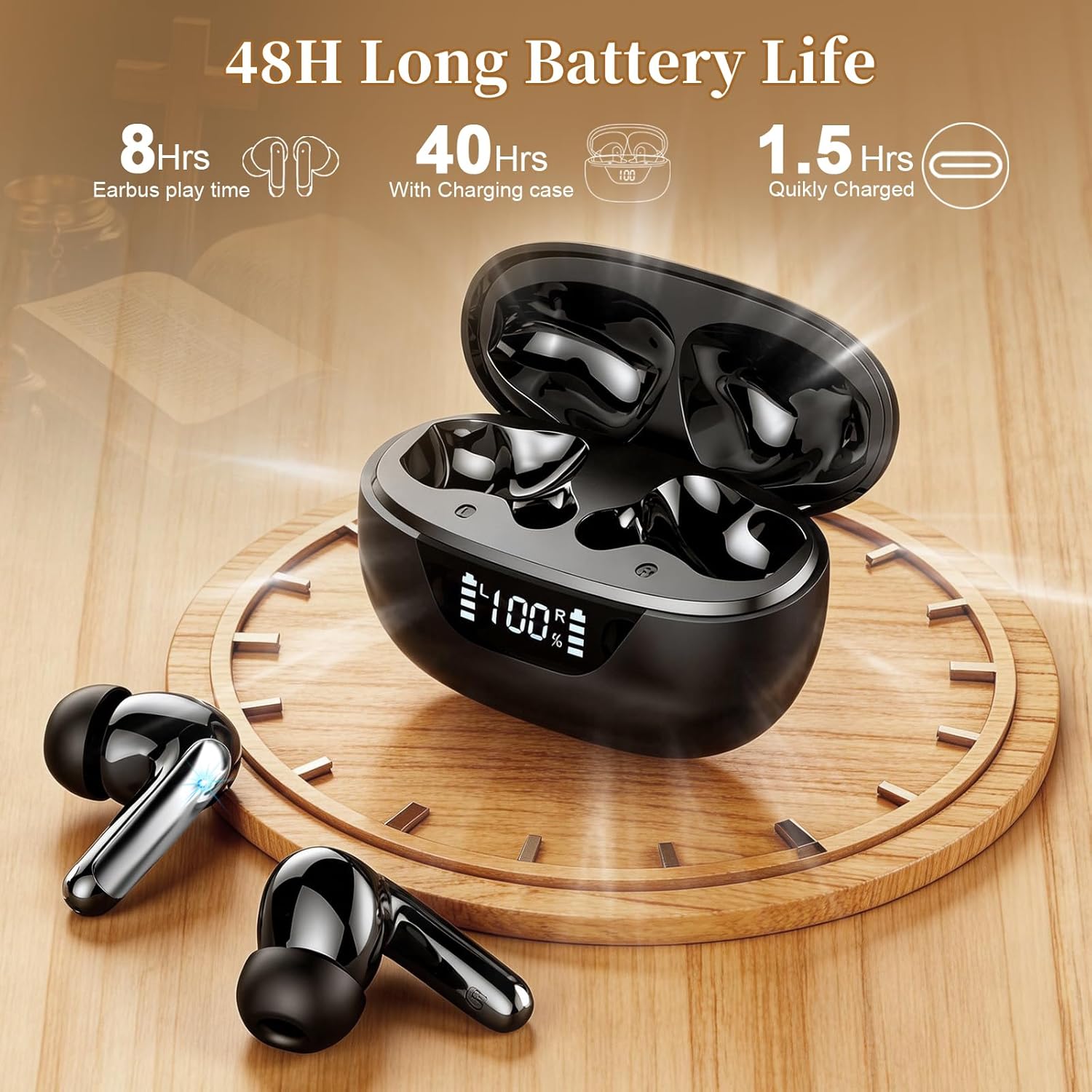 Wireless Earbuds, Bluetooth Headphones for Scripture Learning, Daily Devotion, Sermon Listening, AI Bible Study Ear Buds with Smart APP, IP7 Waterproof Audio Bible, 48H Battery Life for Christians