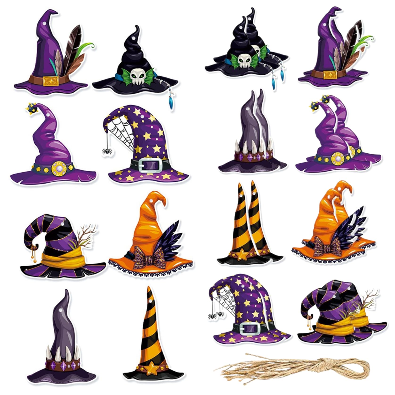 Tsawntd Halloween Ornaments 32Pcs Witch Decor, Mix 2in Halloween Tree Decorations Mini Ornaments Hanging Witches Hats Decor