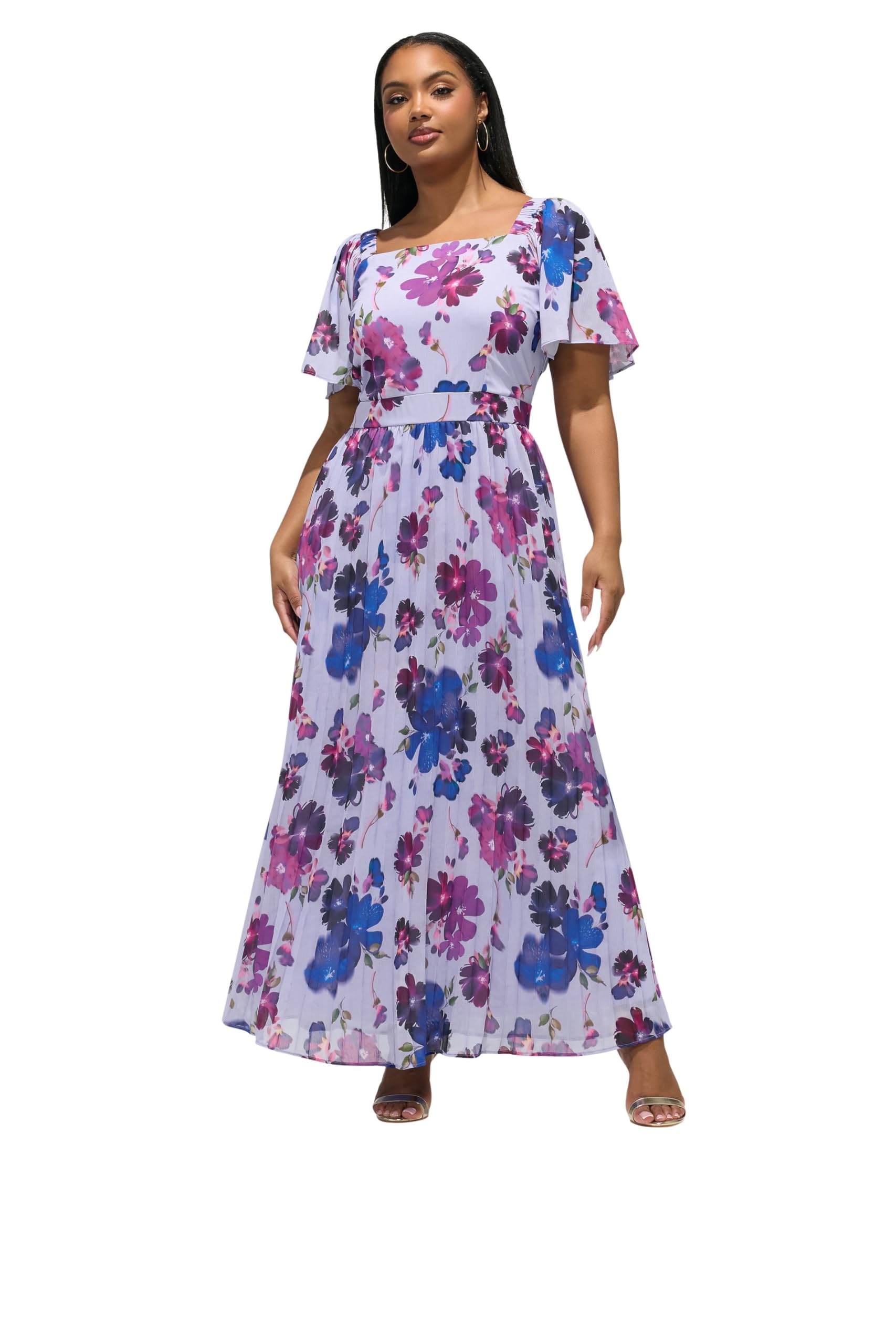 Yours London Curve Floral Pleat Dress - Women's - Plus Size Curve Blue