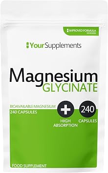 Magnesium Glycinate by Your Supplements | UK Made | True Unblended Bisglycinate | 240 High Absorption Capsules | Suitable for Vegetarians & Vegans
