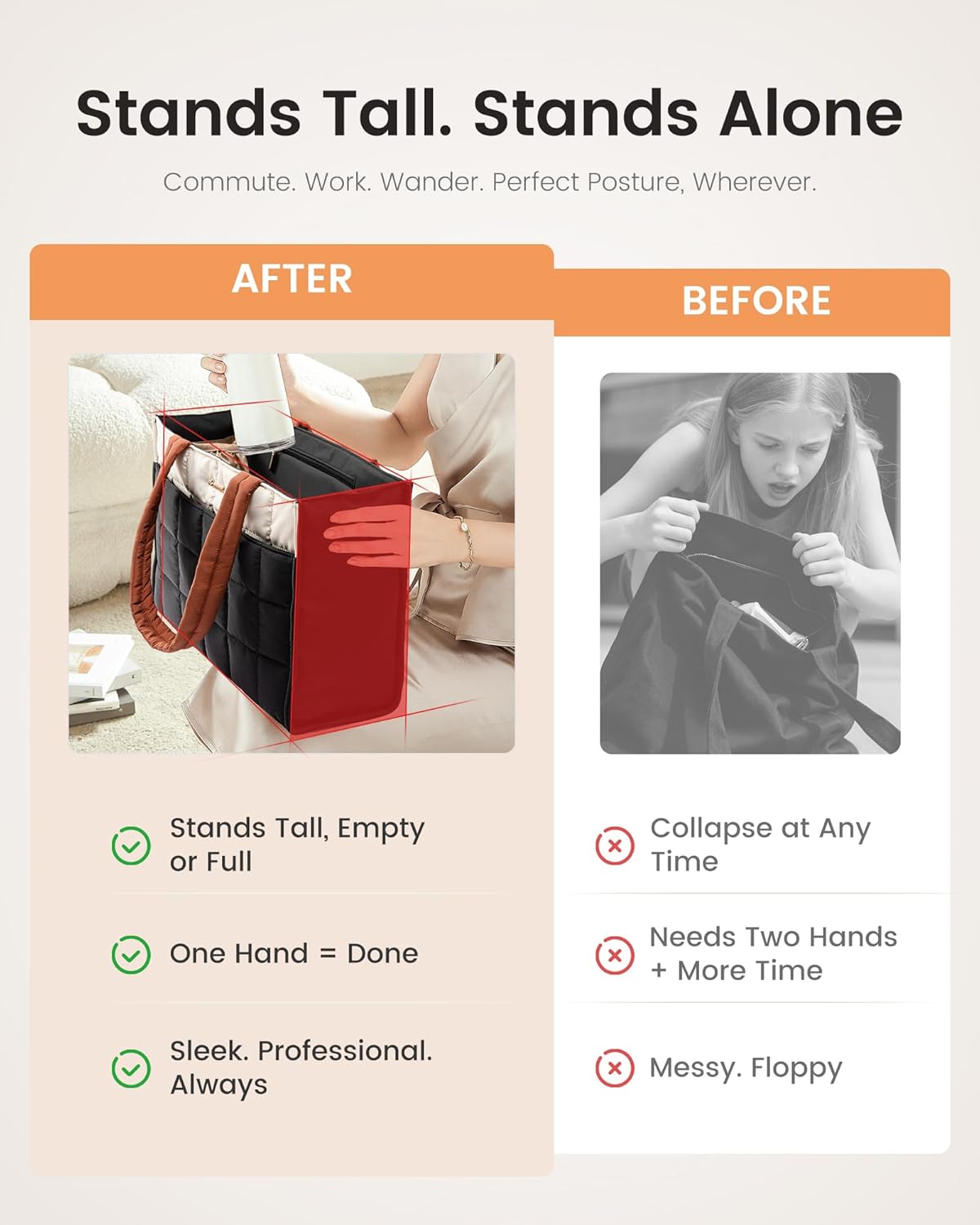 LOVEVOOK Tote Bag for Women, Puffer Work Handbag 15.6 Inch Laptop Purse for Nurse Teacher, Large Quilted Travel Tote Shoulder Bag with Zipper for College Office Clinical Gym, Cream-Black-Brown - Image 4