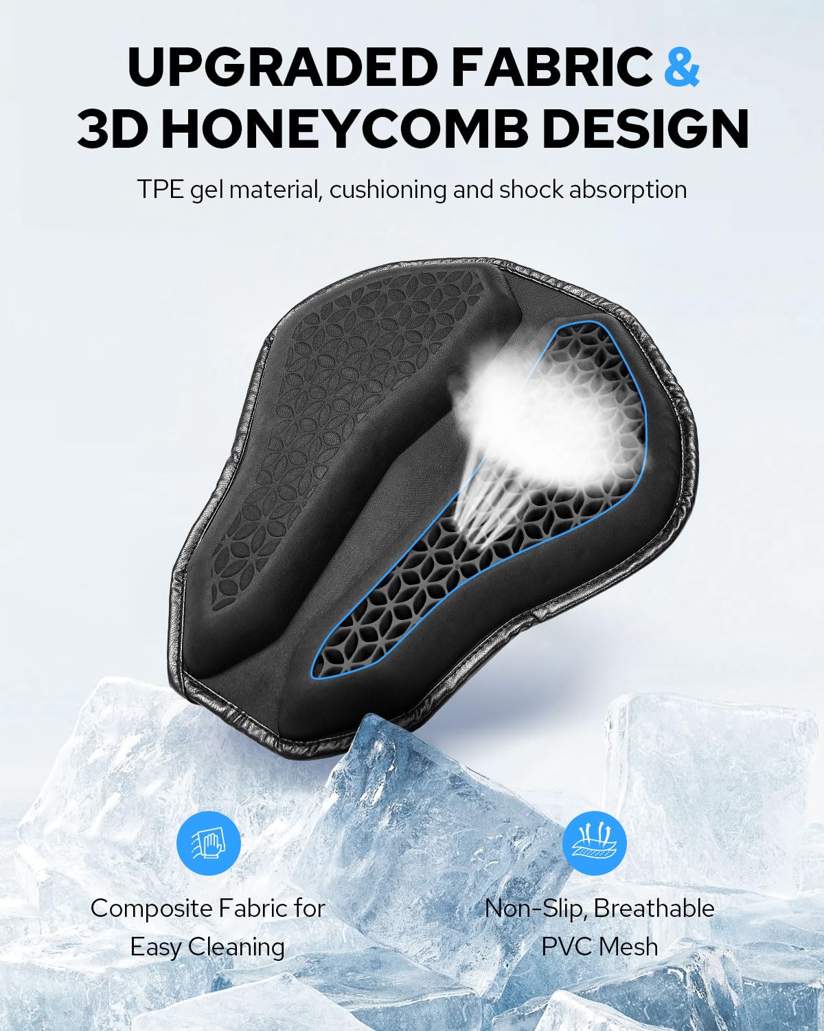 Benlari Cuscino universale per sella moto, in gel, grande struttura a nido d'ape 3D, in TPE, assorbimento degli urti e traspirante, per lunghe pedalate