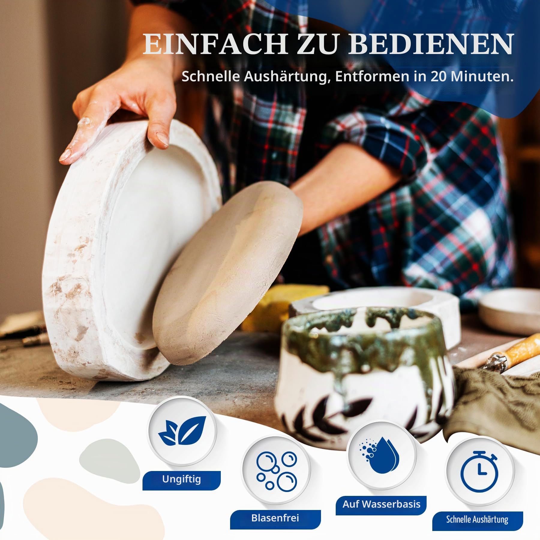 Gießpulver Weiß 4.5kg Reliefgießpulver/Eco Resin Gipspulver Set - Gips zum gießen, Schnelle Aushärtung & 20-30 Min Entformung - Bastelmaterial für DIY, Modellbau, Dekorationen & Silikonformen