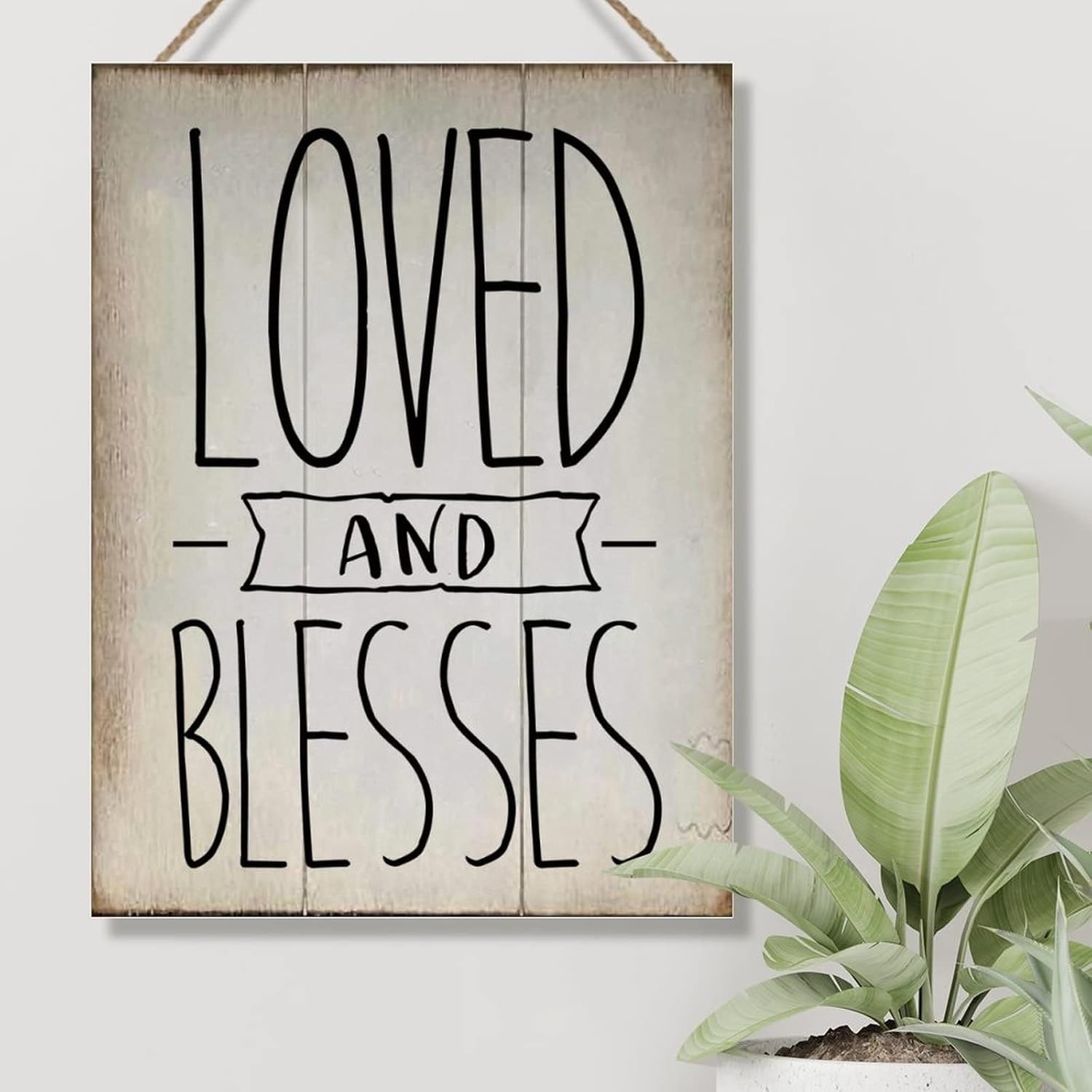 Rustic Sign Wood Decor Loved and Blessed Wood Wall Art Sign Vintage Farmhouse Wall Hanging Sign Art Decor Plaque with Quotes for Home 18x24in New Home Gift to Friend