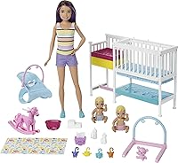 Vista 1 de Muñecas y juego de Barbie Skipper Babysitters Inc, guardería para tomar la siesta y cuidar, muñeca Skipper, muñeca bebé, cuna y más de 10