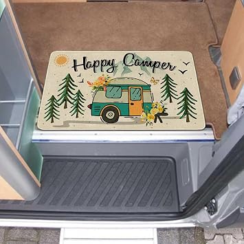 Camping Door Mat,Camping RV Entranc Decorative Welcome Doormat,Happy Camper Decoration Door Mat for Indoor/Outdoor Kitchen Rugs 17x30 inch