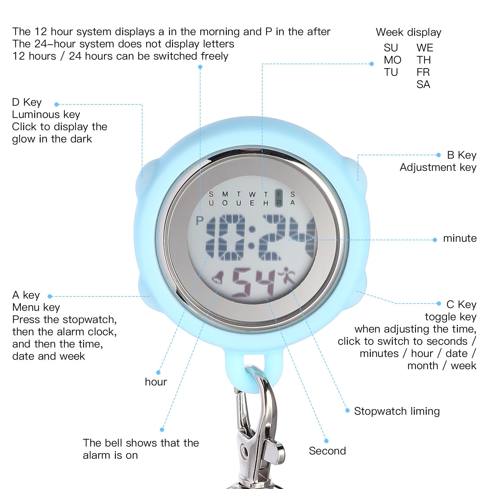 Montre Infirmière Design Simple et Portable Clip Numérique avec Écran Large, Bracelet à Boucle, Chronomètres Électroniques Précis pour Infirmières et Personnels Soignants