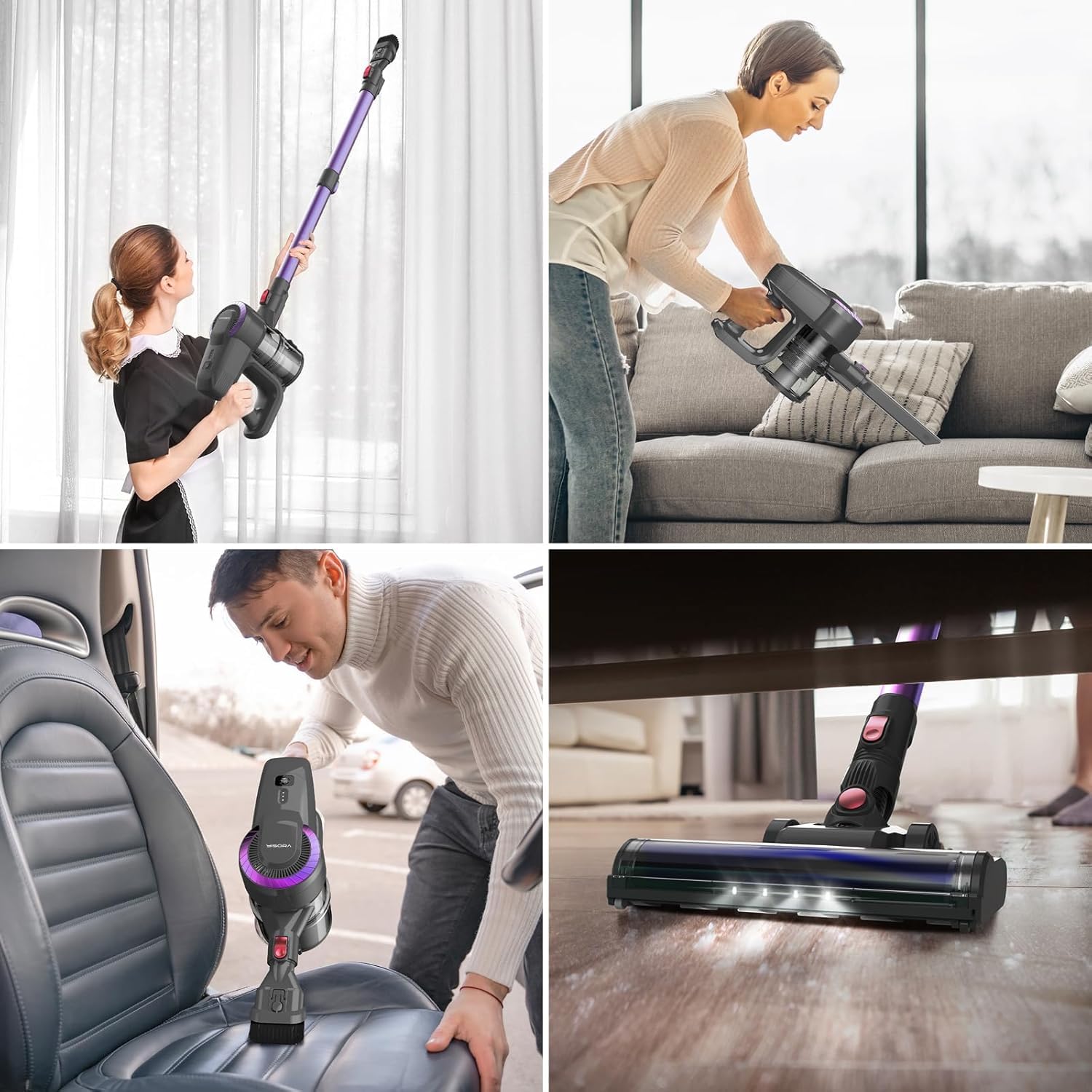 Aspirateur Balai sans Fil N300, 25KPa & 2 Vitesses, Aspirateur sans fil 175W, Aspirateur Léger, 50Min Autonomie, 6 en 1 Aspirateur Balai sans Sac pour Les Poils d'animaux, Tapis, Canapé, Voiture