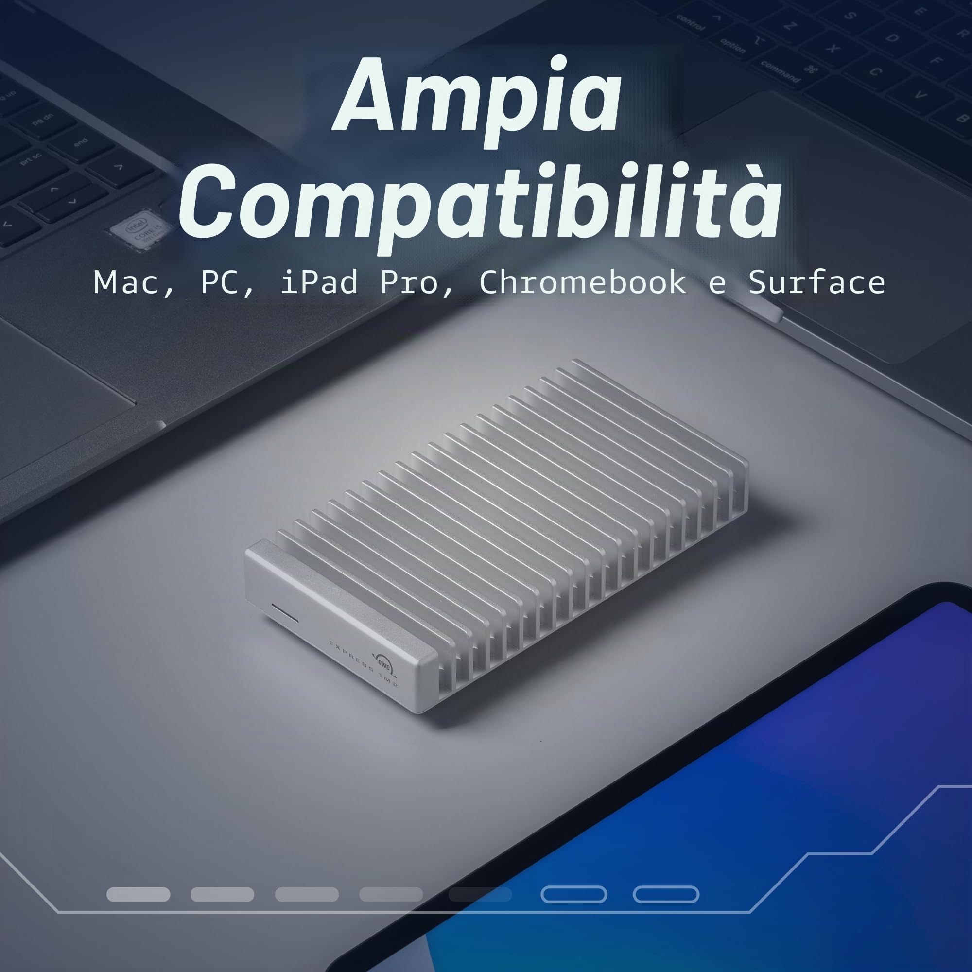 OWC Express 1M2 Enclosure USB4 80Gb/s per SSD NVMe M.2 2280/2242 – Case Esterno Ultra Veloce in Alluminio, Compatibile Thunderbolt, Mac/PC/iPad, Fai-da-te, Dissipazione Passiva