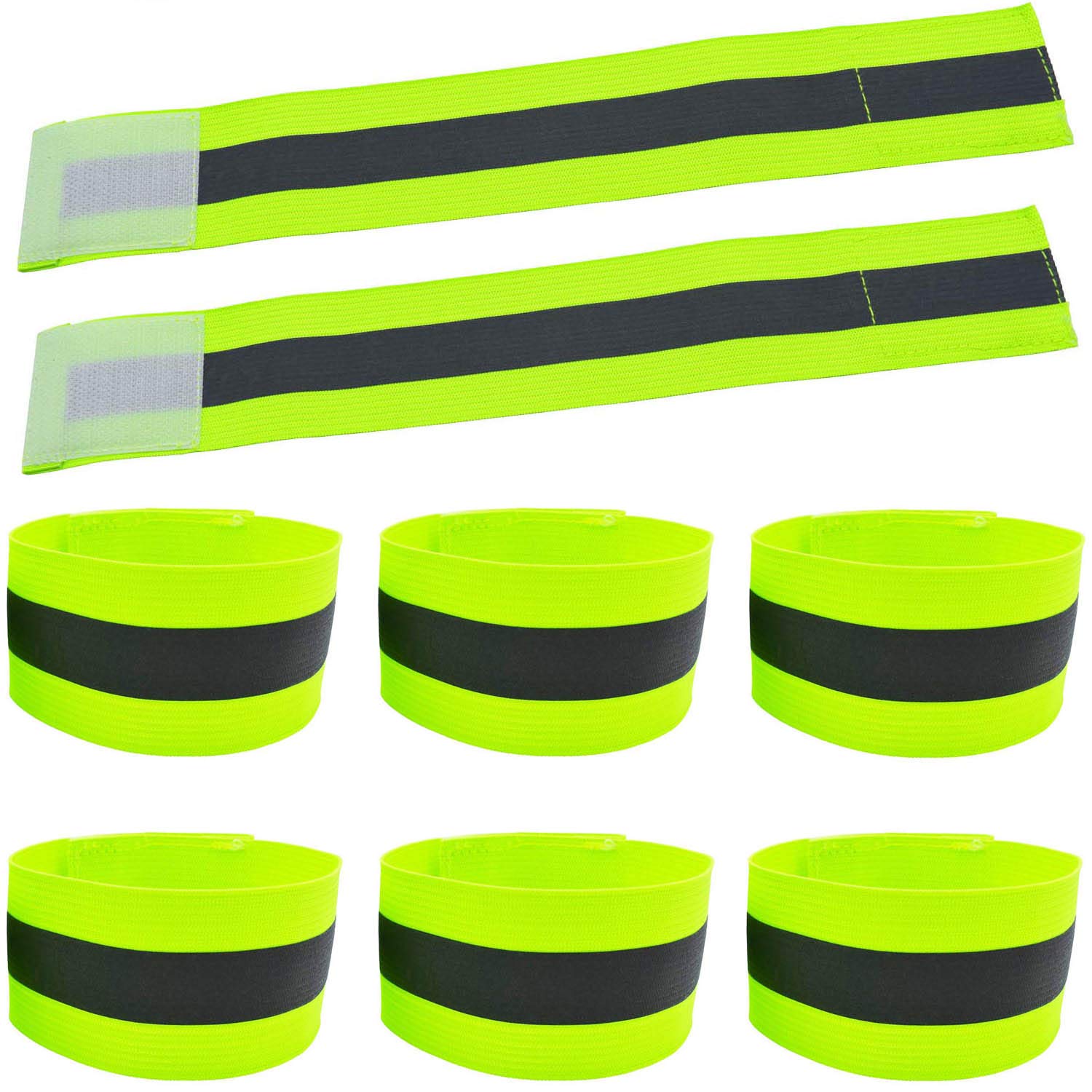 AMNQUERXUS 8PCS High Visibility St Patricks Day Reflective Night Running Gear Walking Elastic Strap Wristbands Ankle Bands Armbands Safety for Cycling Camping, Fits Women, Men (4 Pairs / 8 Bands)