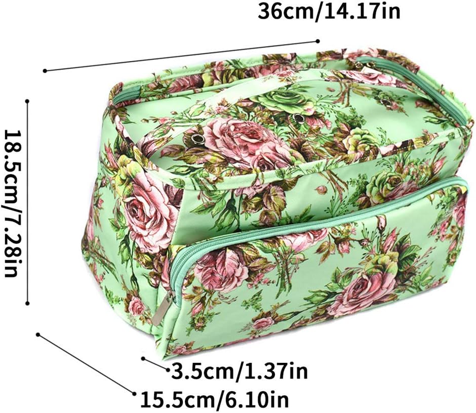 Katech Yarn Storage Bag Empty Knitting Tote Bags Organizer Zipper Closure Crochet Hook Storage Pockets for Holding Yarn Balls, Crochet, Knitting Needles, Sewing and Knitting Accessories (Green)
