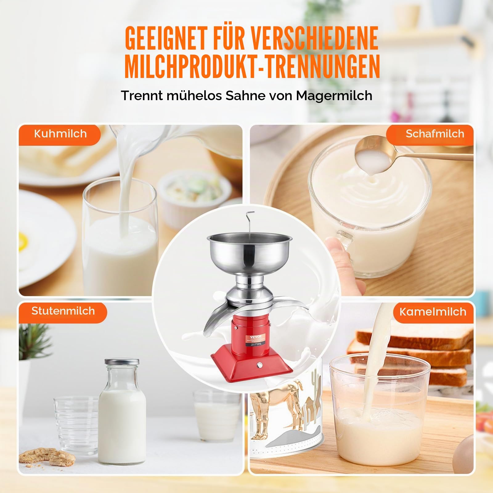 VEVOR Elektrischer Milchabscheider Zentrifugalabscheider 30 W, Milchzentrifuge Separator 100 L/Std. Milchcremetrenner, 10500 U/min Multifunktionale Milchzentrifuge Milchseparator Edelstahl 304