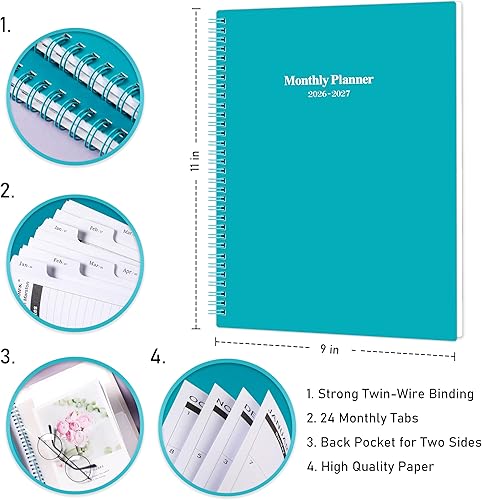 Vista 6 de 2026-2027 Monthly Planner - Monthly Calendar 2026-2027 with Two-Side Pocket, January 2026 - December 2027, 9" x 11", 2 Years Calendar Planner