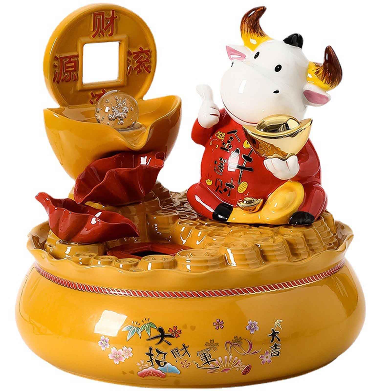 Desktop fountain, Indoor Feng Shui Wheel Ball Home Resin Ornament for Living Room, Bedroom, Office(Golden Bull)