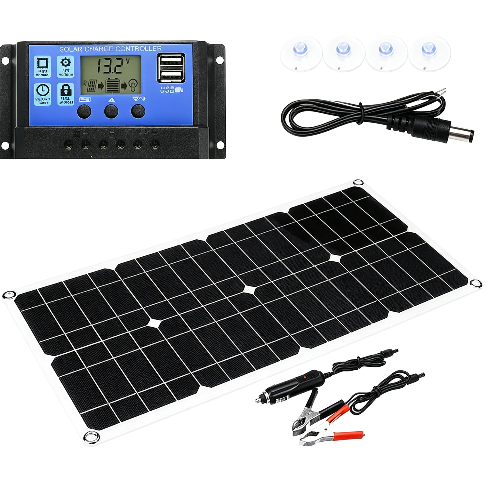 Flexible Solar Panels with Controller, Monocrystalline Bendable Solar Battery Charger Portable Solar Panel Module kit for RV Boat and Car Uneven, High Conversion Efficiency,40A Controller