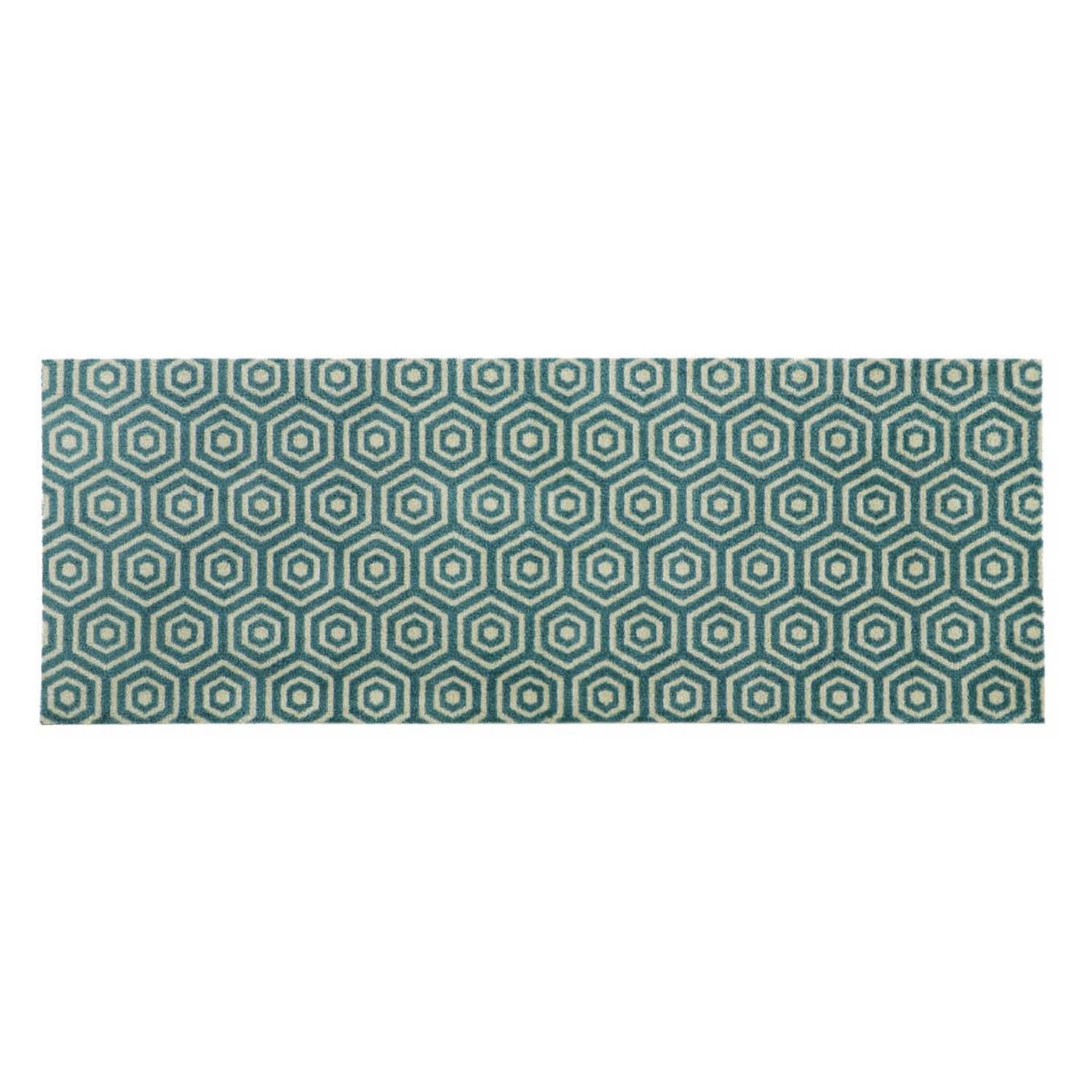 JVL Mega Runner Doormat - Geo Hex Teal - 57x150cm - Washable