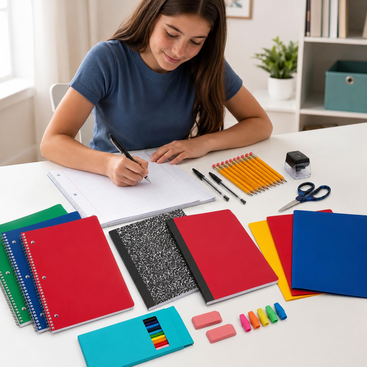 Back to School Supplies Bundle, 25-Piece School Supply Kit with 3 Wide Ruled Notebooks, 2 Composition Books, 3 Folders, Filler Paper, Colored Pencils, Scissors, Pencils, Pens and Erasers