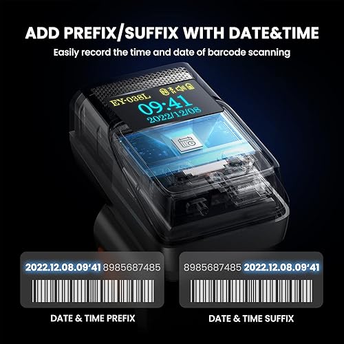 Vista 7 de Eyoyo Escáner de código de barras de anillo Bluetooth portátil con pantalla, mini lector de código de barras de dedo inalámbrico 1D compatible