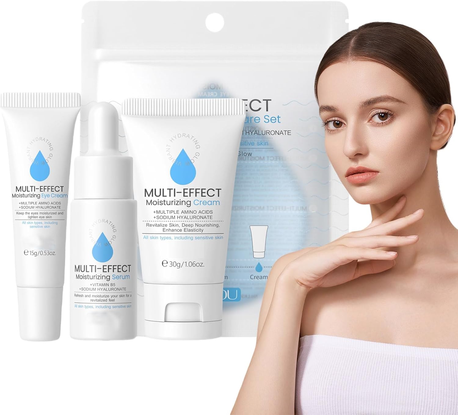 Azonee Hydrating Skincare Set, 3-In-1 Moisturizing Kit with Eye Cream, Face Serum, and Face Cream, Long-Lasting Nourishment Travel Set for All Skin Types