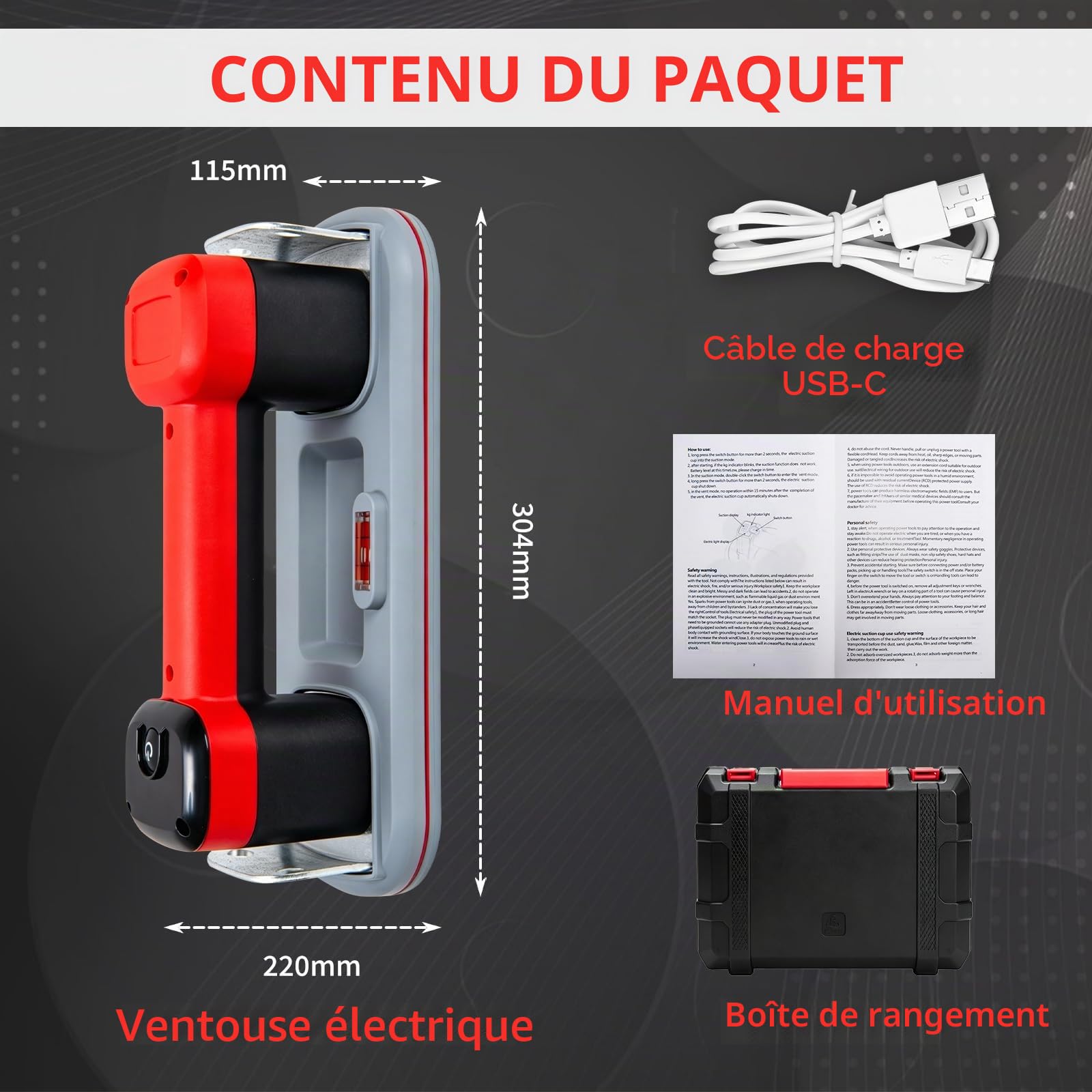 Ventouse Carrelage Vitre, 300 kg Force d'Adhérence