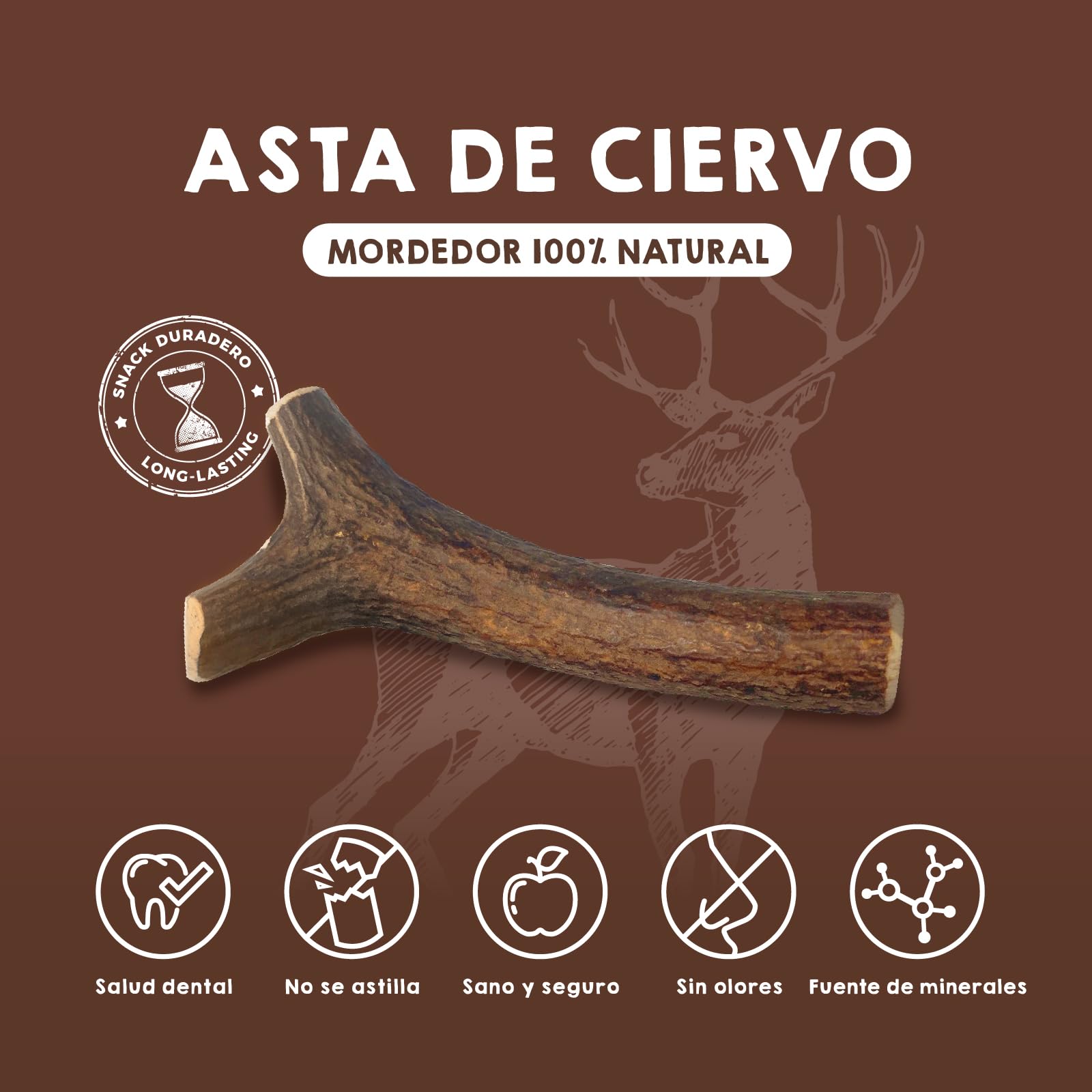 MAIKAI Pack 2 Asta de Ciervo Natural para Perro Talla L – Mordedor Resistente para Razas Medianas hasta 30 kg – Hueso para Perros Grandes Juguete Masticable Duradero y Seguro - Regalo Perro