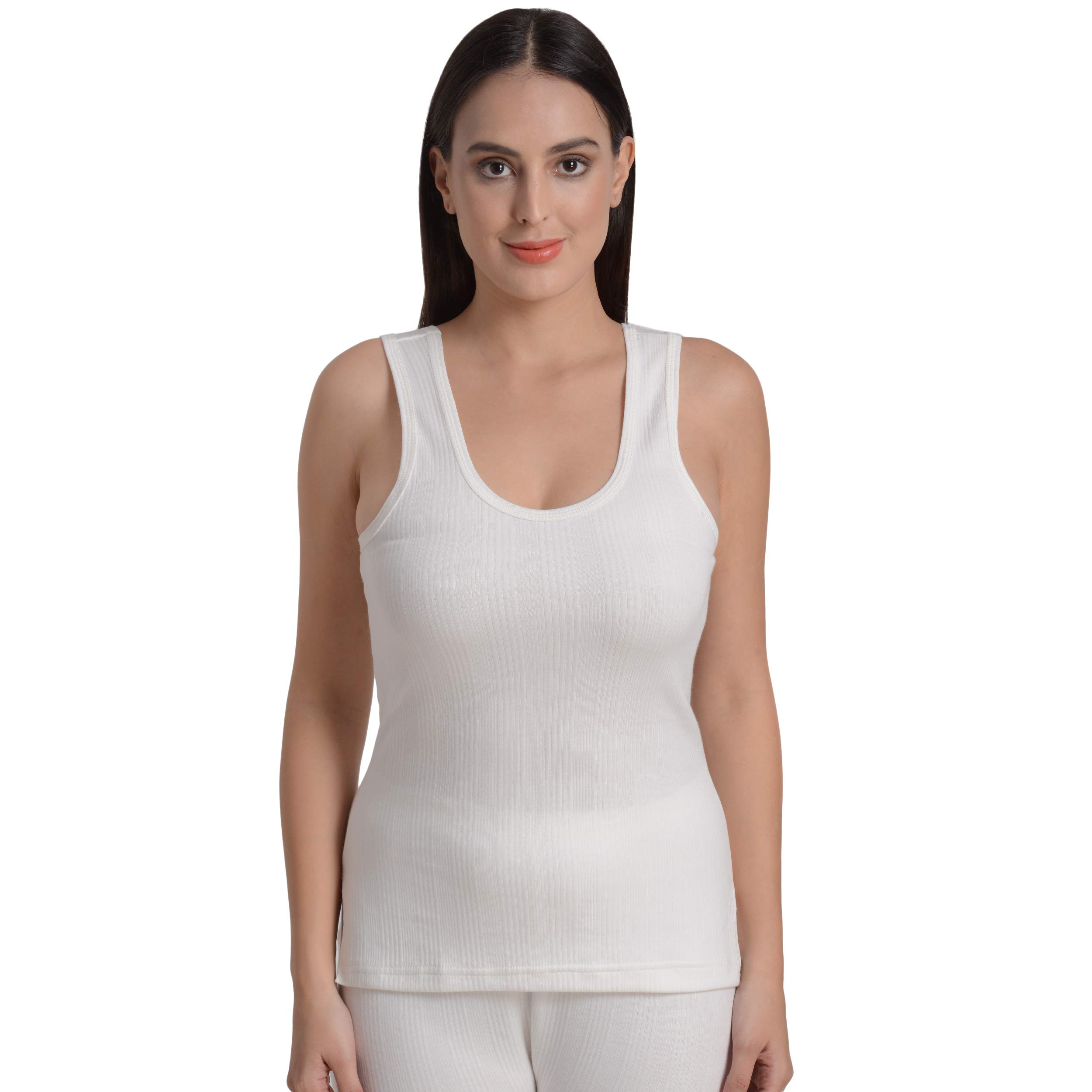Women's Winter Wear Warm Sleeveless Thermal Stretchable Tank Top Innerwear Camisole | White S-image-39