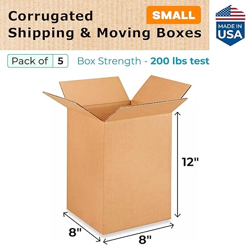 Miniatura 2 de Cajas pequeñas de mudanza y envío de 8 x 8 x 12 pulgadas (paquete de 5)  Extra resistentes 200 libras frente a las regulares  Cajas de embalaje de