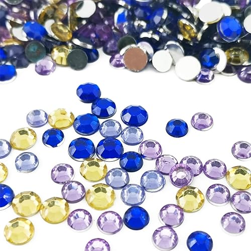 2500 piezas de diamantes de imitación redondos con parte trasera plana, mezcla de zafiro, azul, amarillo, púrpura, para maquillaje, manualidades,