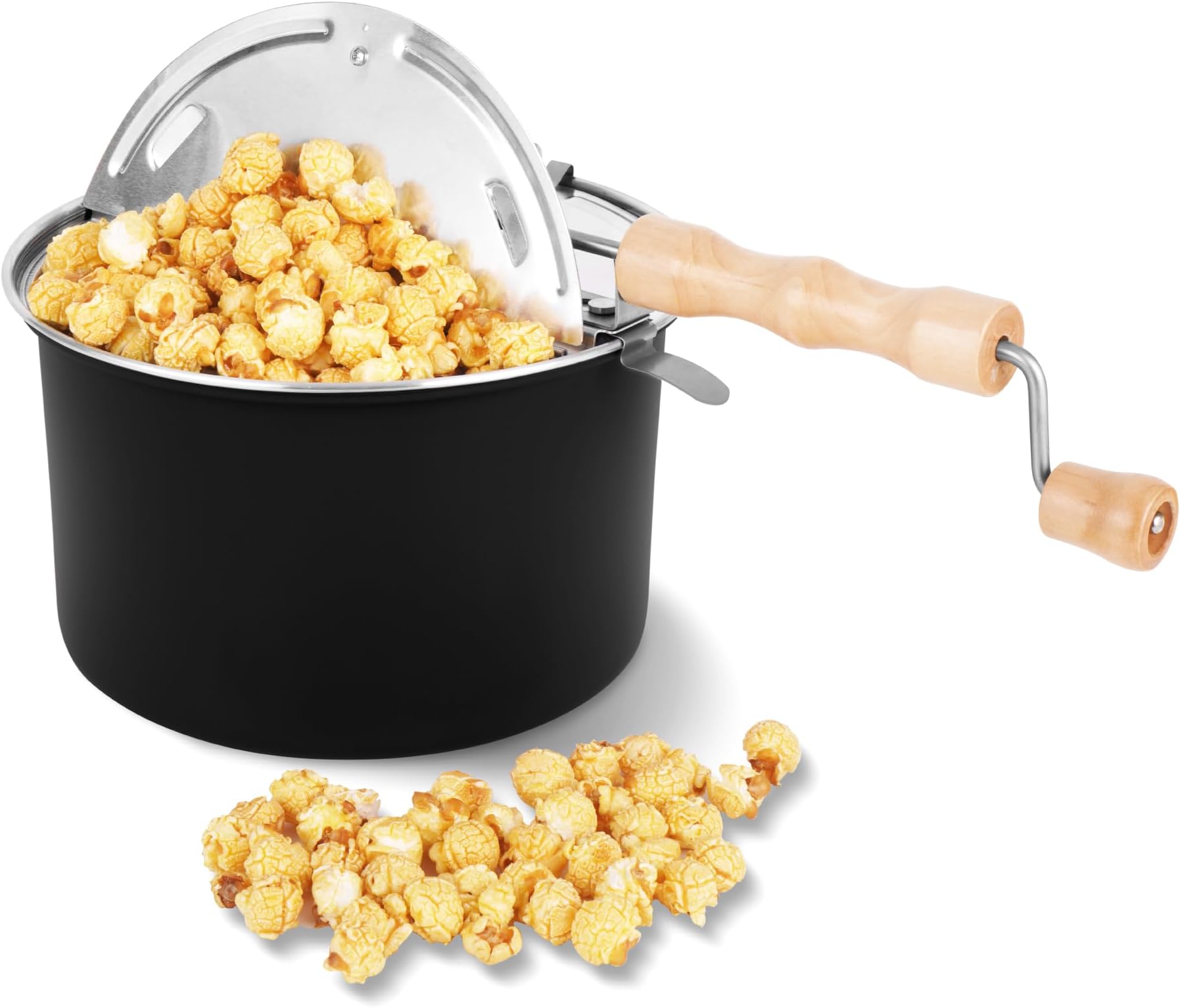 Stovetop Popcorn Maker 6Quart Aluminum Popcorn Popper with Hand Crank, Vented Lid