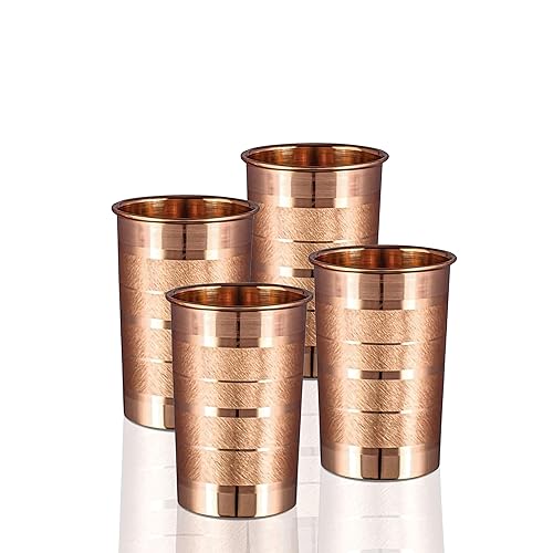 Pure Copper Glass for Drinking Water Set of 4 Tumbler Copper Cup Set for Ayurveda Health Benefits (11.8 Oz)