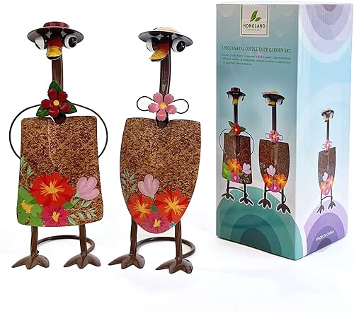 Miniatura 5 de HONGLAND Arte de metal de pato para patio, decoración de jardín de pareja de patos, adornos de pala para exteriores, paquete de 2 unidades, regalos