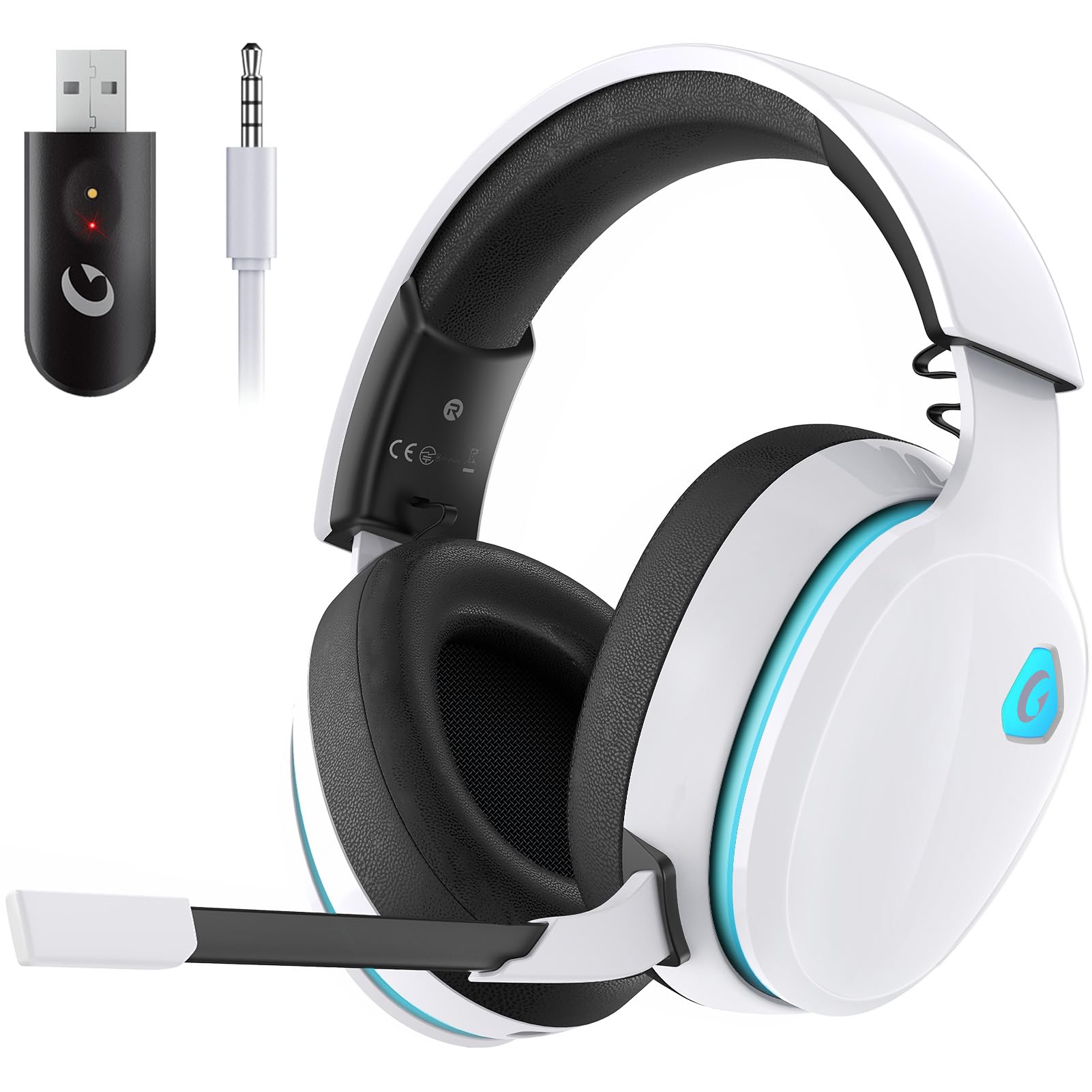 Gvyugke Auriculares Gaming, Auriculares para Juegos de 2,4 GHz para PS5, PC, Auriculares Inalambricos Bluetooth 5.2, Cascos Auriculares con micrófono cancelación, 3,5 mm Auriculares con Cable, Blanco