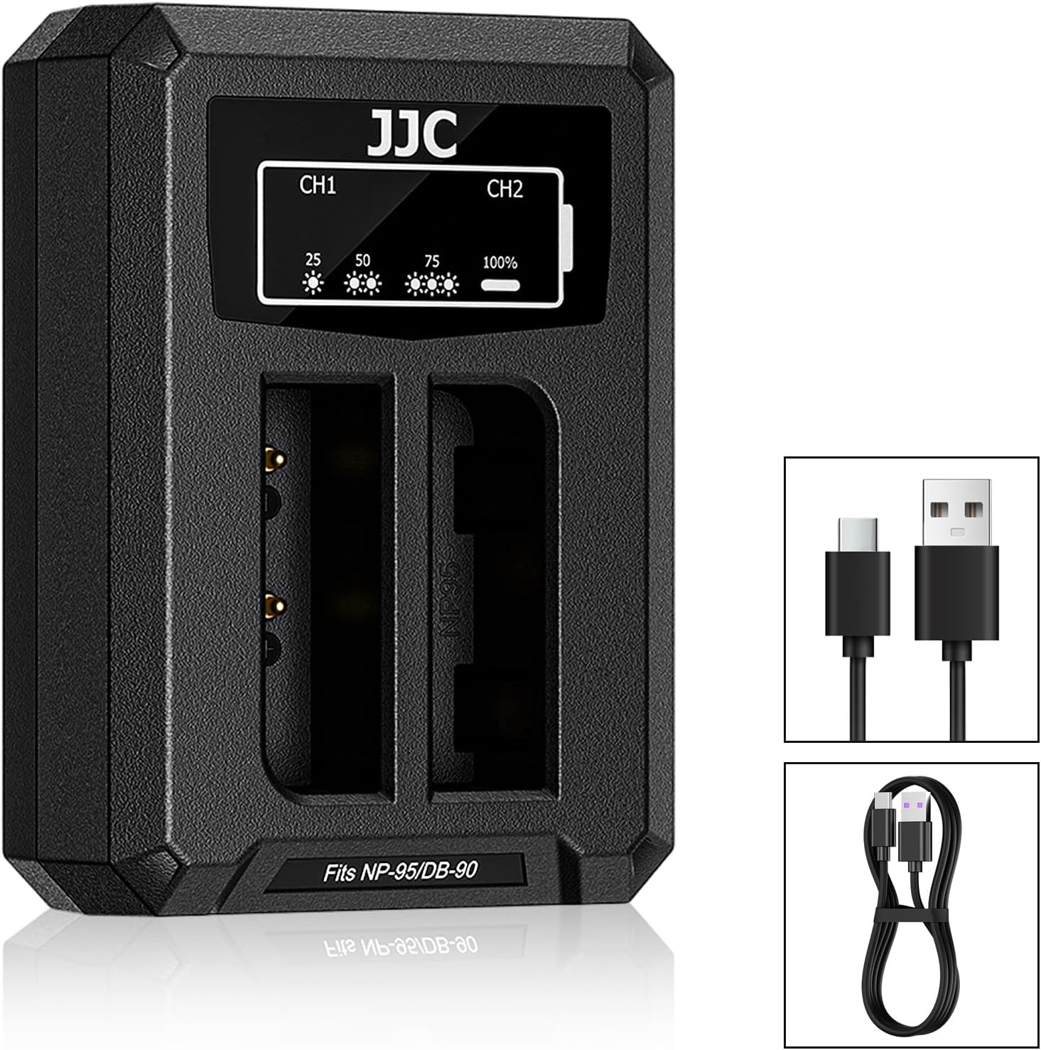 USB Dual Battery Charger for Fujifilm NP-95 FinePix X100 X100S X-S1 X30 X100T FinePix Real 3D W1 FinePix F31fd FinePix F30 and Ricoh DB-90 GXR GXR Mount A12 GXR P10