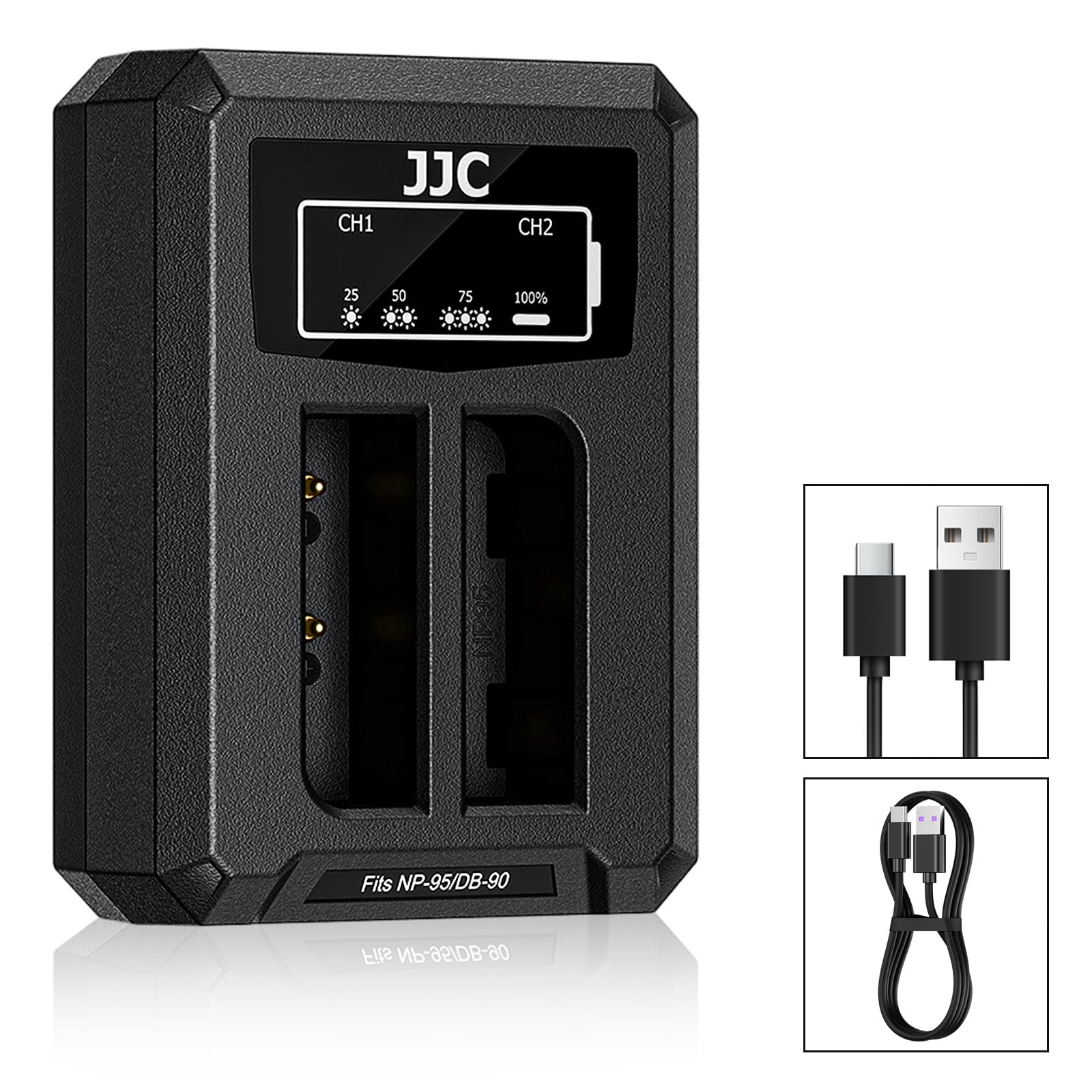 USB Dual Battery Charger for Fujifilm NP-95 FinePix X100 X100S X-S1 X30 X100T FinePix Real 3D W1 FinePix F31fd FinePix F30 and Ricoh DB-90 GXR GXR Mount A12 GXR P10