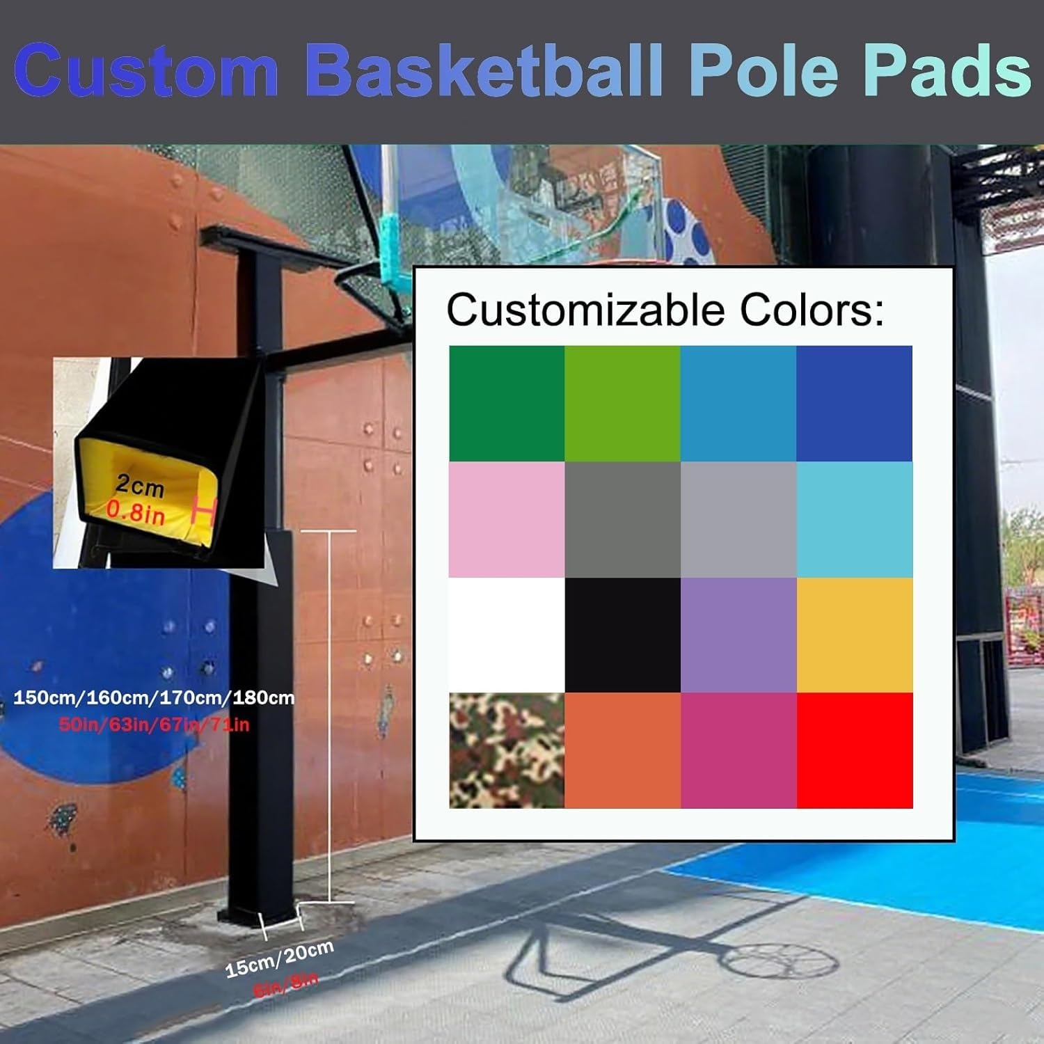 Almohadilla de Postes de Baloncesto Almohadilla Protectora de Poste Cuadrado para Exteriores, Embalaje de Columna de Seguridad para Patios de recreo y gimnasios(Blue,15x15x180cm/6x6x71in)