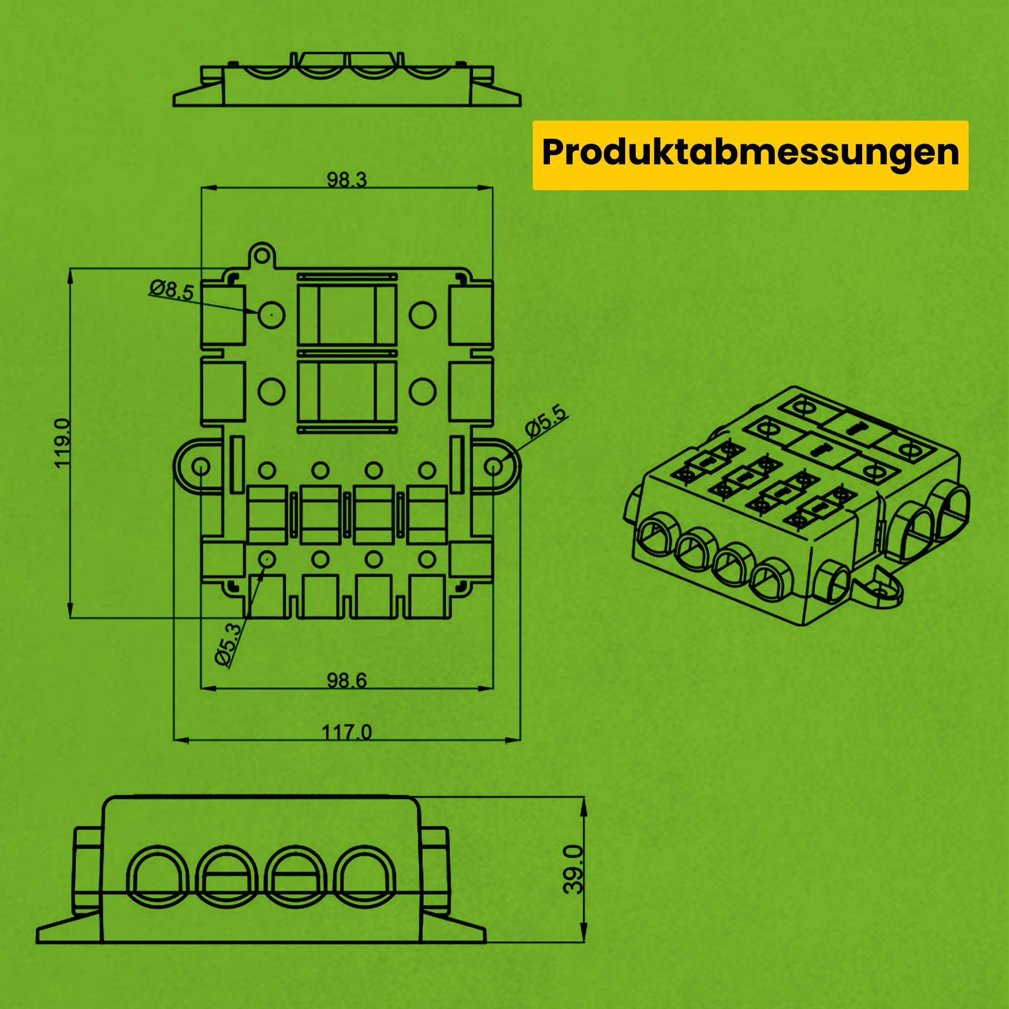 Offgridtec Sicherungshalter für 2X MEGA + 4X MIDI Sicherungen, Inklusive Busbar, Polyamid-Gehäuse MIT Abdeckung, Robuste Stromverteilungssicherung für hohe UND mittlere Stromkreise