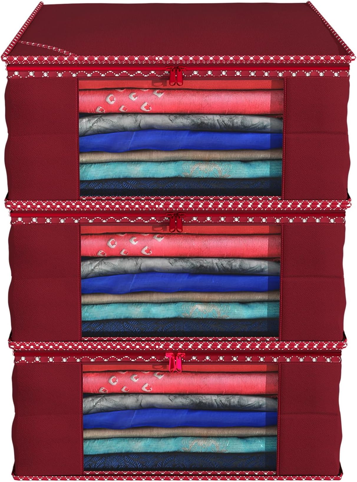 Kuber Industries 3 Piece Non Woven Saree Cover Set, Maroon (46 cm X 35 cm X 22 cm), Standard