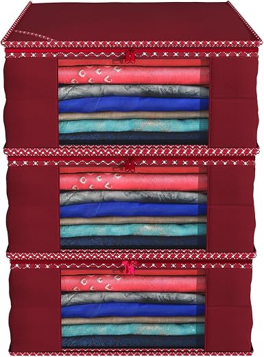 Kuber Industries Clothes Organizer For Wardrobe (Pack of 3) - Storage Organizer For Saree | Shirts | Salwar Suit | Lehenga...