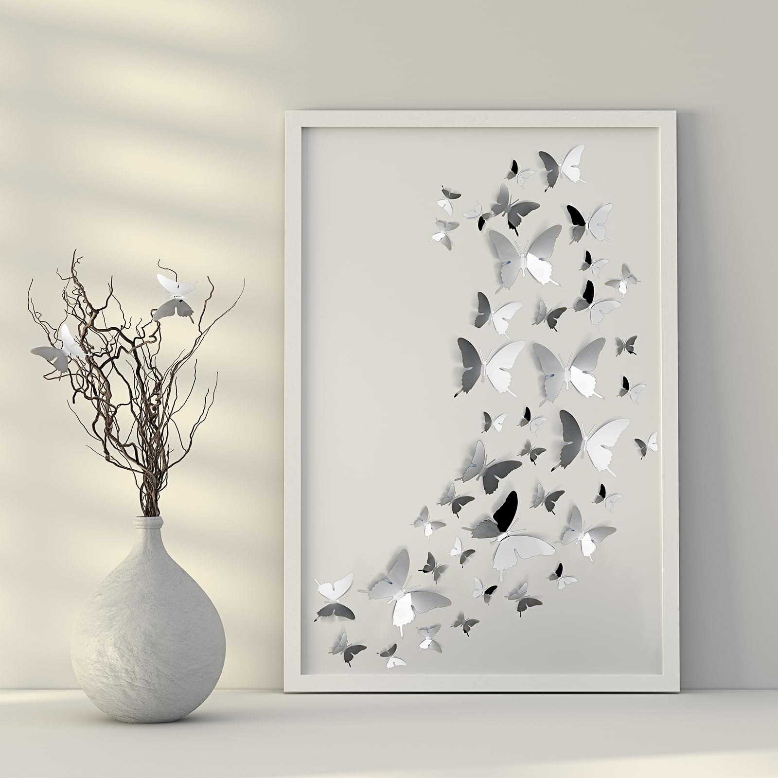 Ferraycle 24 decoraciones de mariposa de metal, mariposa voladora 3D para techo, bonita decoración artística de bricolaje para centro comercial, dormitorio, hogar, sala de estar, ventana, 2.36