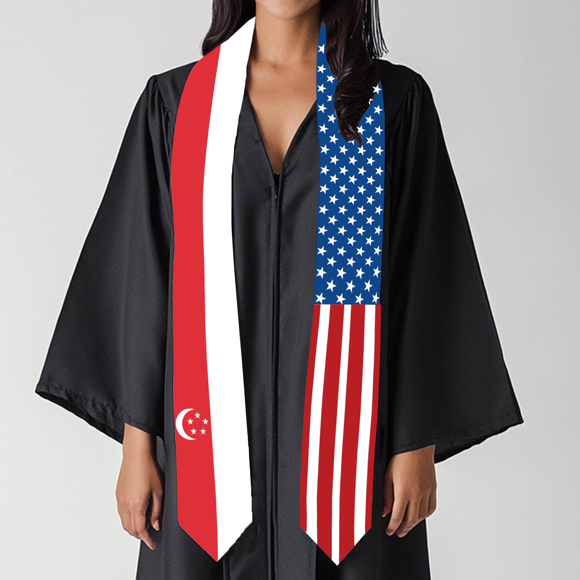 2025 Singapore Flag and USA Flag Graduation Stole Graduation Sash for International Student (Baccalaureate Gown and Hat Not Included)