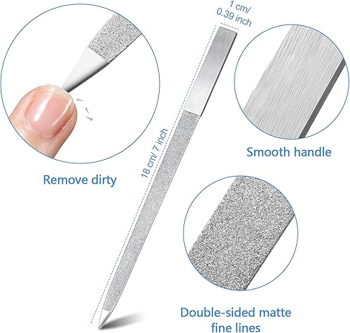 Miniatura 2 de Mudder 6 limas de uñas de diamante de acero inoxidable de doble cara, lima de metal para mujeres y hombres, uñas de los pies, manicura para salón y
