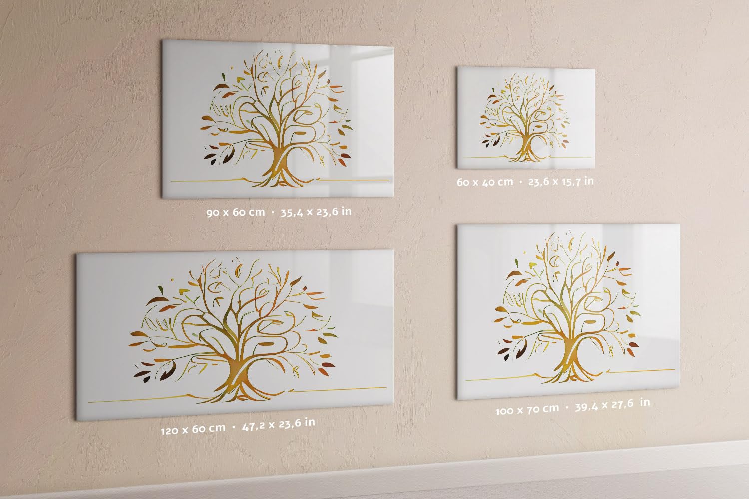 Magnetisches Glasboard mit starken Neodym-Magneten & Marker-Set | Abwischbar, modern & langlebig | Perfekt für Büro, Besprechungen & Homeoffice- 120x60 - Goldener Baum