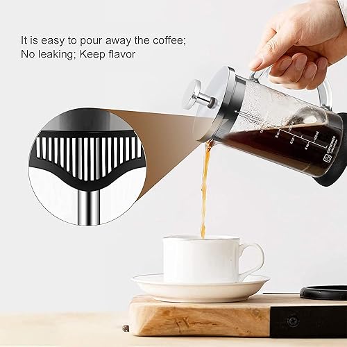 Miniatura 5 de Cafetera French Press de 12 onzas, cafetera de té espresso con sistema de 4 filtros, émbolo de acero inoxidable y vidrio de borosilicato resistente