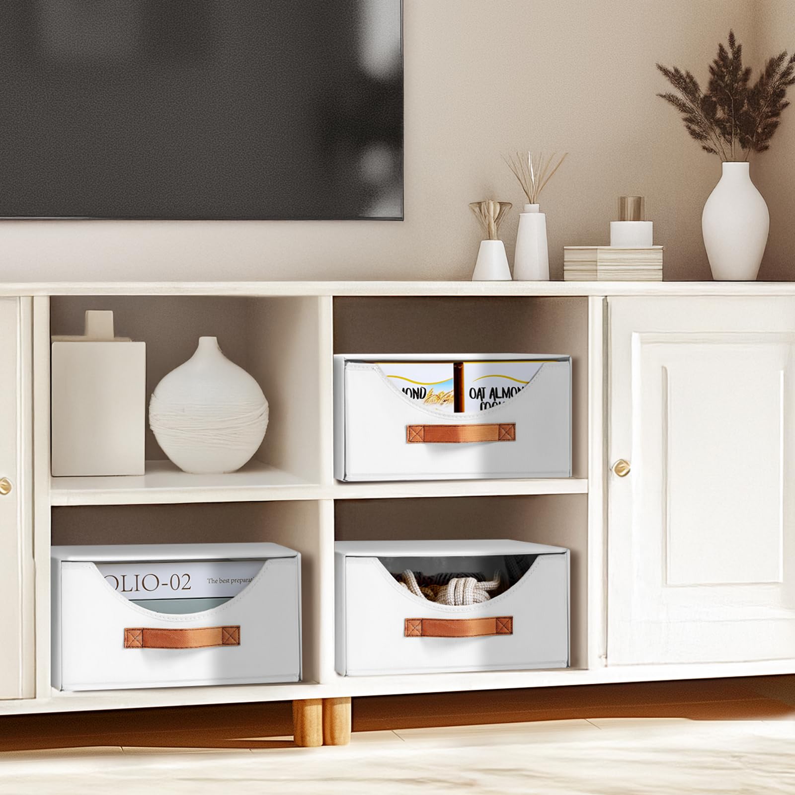 DIMJ Caisson Tiroir - Caisson de Rangement Lot de 4 Boîtes, Boite de Rangement Empilable, pour Chambre, Bureau, Détachable, Combinaison Libre, Blanc, 35 x 25 x 17 CM