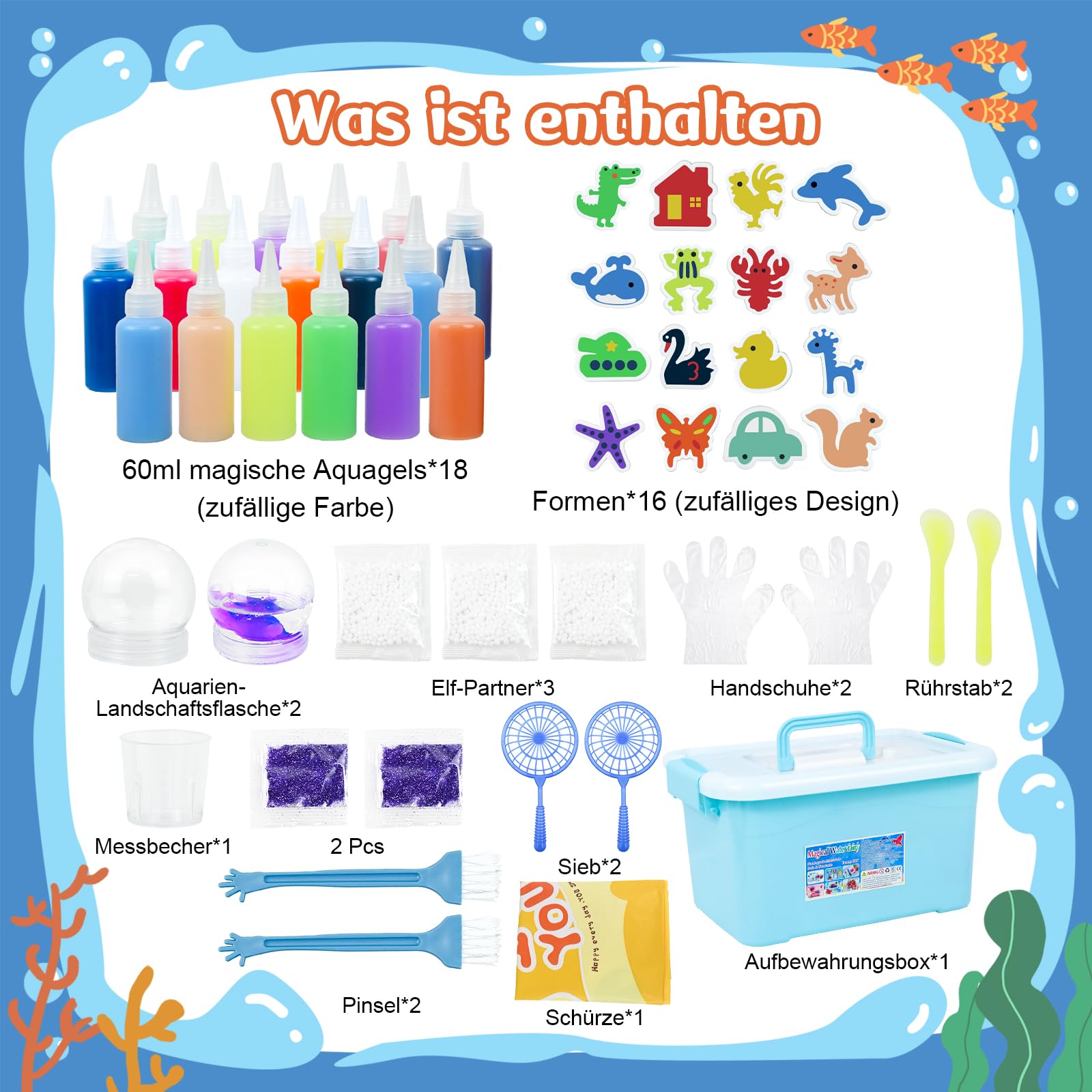 Ulikey Juguete de Aqua Gelz, 52 PCS Creativos Elfo Mágico de Agua, con 18 Botes de Gel de Color y 16 Formas, 3D DIY Juguete de Gel de Agua Regalo para Niños de 5 6 7 8 9 10 Años