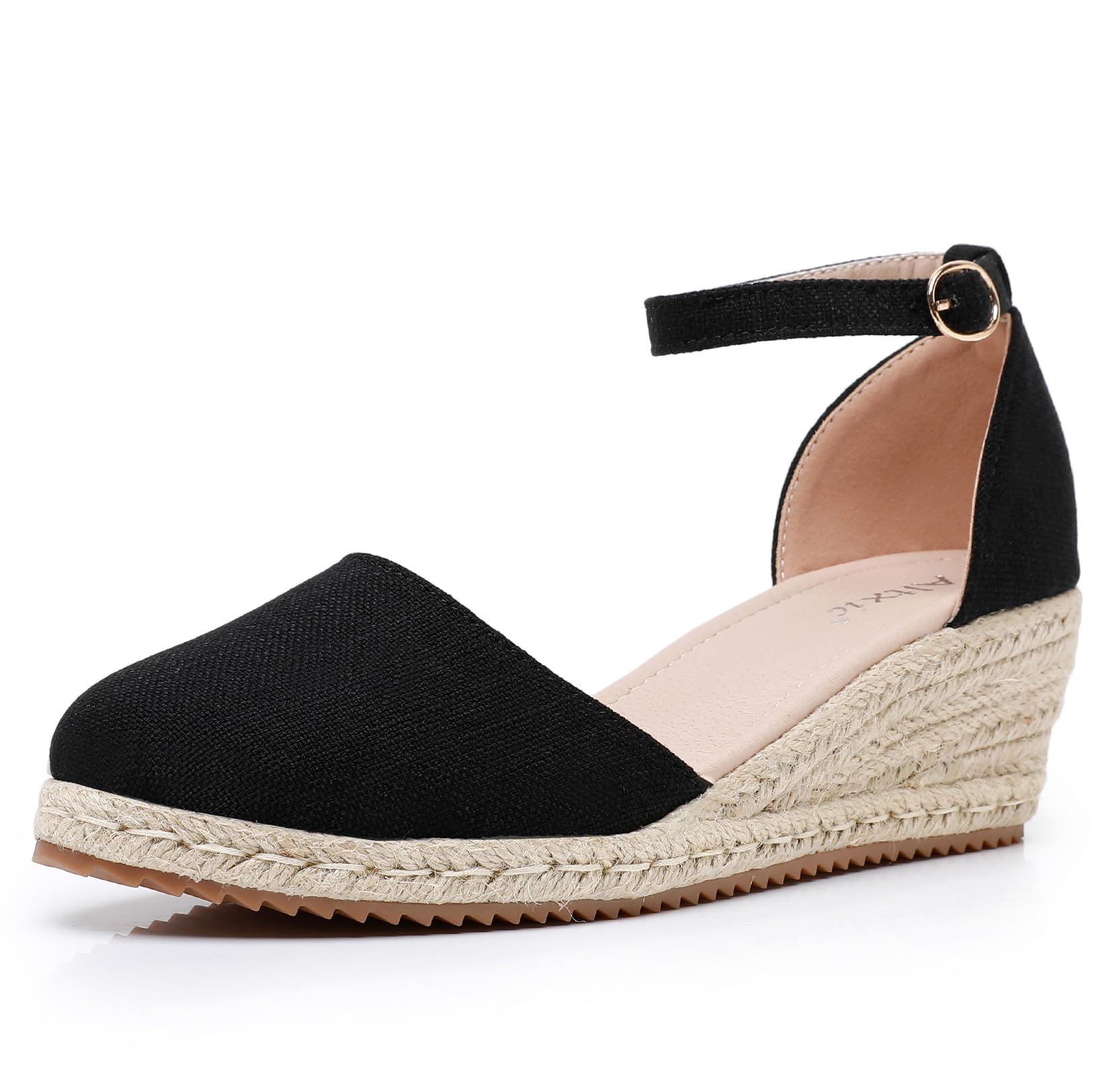 Altxic Women's Closed Toe Canvas Ankle Strap Espadrilles Wedge Sandals