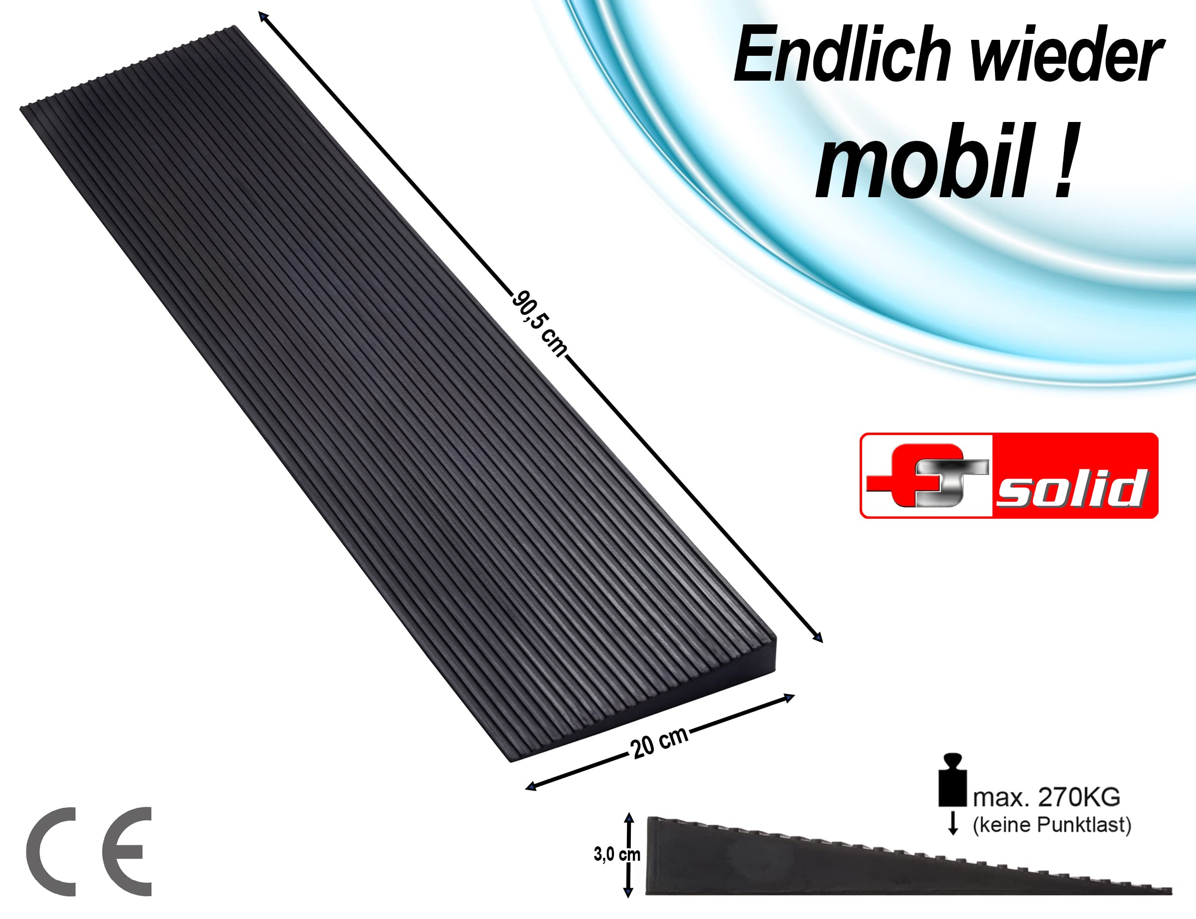 Rampa para umbral de puerta de 3,0 cm, rampa de goma para silla de ruedas, cochecito, andador o patinete