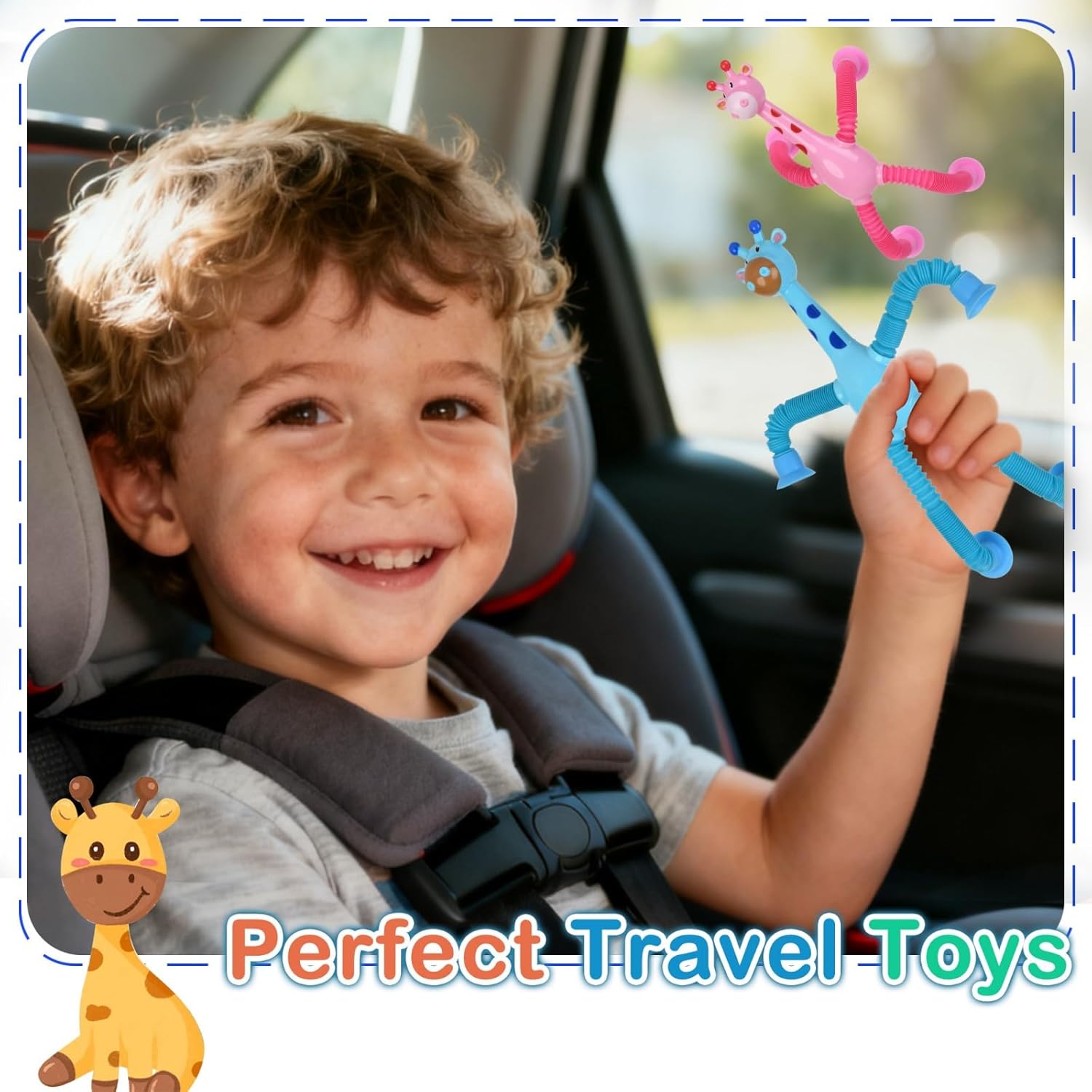 Pop Tubes Fidget Toys, 4-Pack Telescopic Suction Cup Toy for Kids Toddlers, Animal Autism Sensory Toy for Boys Girls, Funny Stocking Stuffers for Christmas Birthday Gift (Giraffe)