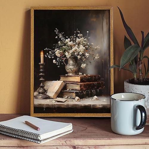 Miniatura 3 de Lienzo enmarcado de libros de flores de estilo victoriano, impresiones rústicas de flores antiguas bodegones, pintura adecuada para sala de estar,