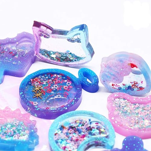 Miniatura 6 de FineInno 9 moldes para coctelera de resina, molde de fundición epoxi de arena movediza Kawaii, molde de silicona de animales de gato con 3 hojas de